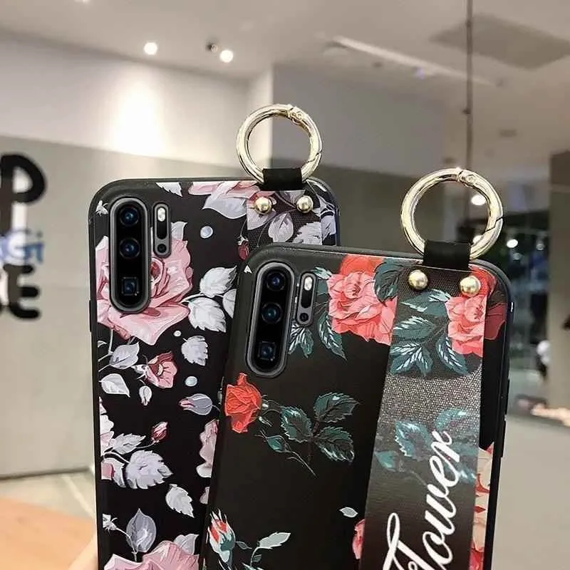 Flowers Black Cute Phone Cases For Huawei P20 Lite P30 P40 Pro Lite Mate 20 30 Pro Lite Nova 5t Honor 20 30 Pro