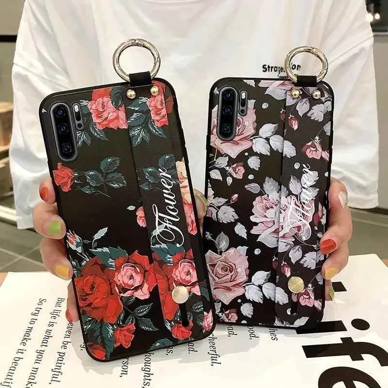 Flowers Black Cute Phone Cases For Huawei P20 Lite P30 P40 Pro Lite Mate 20 30 Pro Lite Nova 5t Honor 20 30 Pro