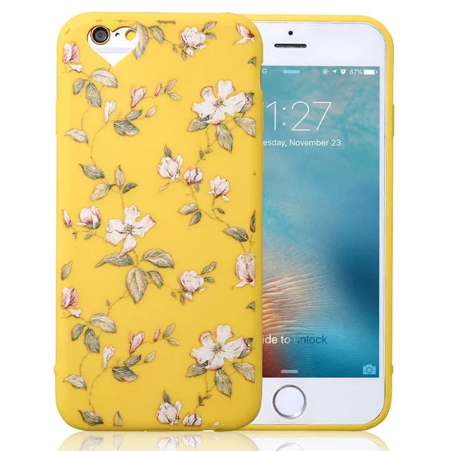 For iPhone 5 5s SE 6 6s 7 7 Plus Phone Case Love Heart Retro Flower Green Leaves Soft TPU Phone Back Cover Cases for iphone 7