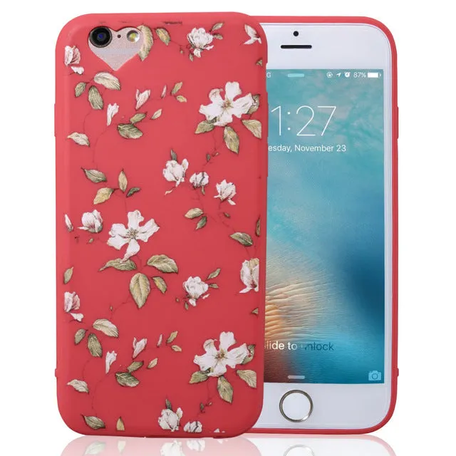 For iPhone 5 5s SE 6 6s 7 7 Plus Phone Case Love Heart Retro Flower Green Leaves Soft TPU Phone Back Cover Cases for iphone 7