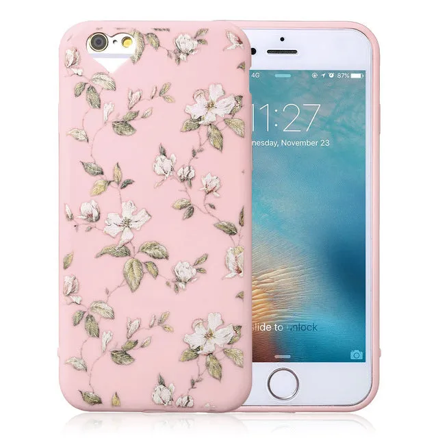 For iPhone 5 5s SE 6 6s 7 7 Plus Phone Case Love Heart Retro Flower Green Leaves Soft TPU Phone Back Cover Cases for iphone 7