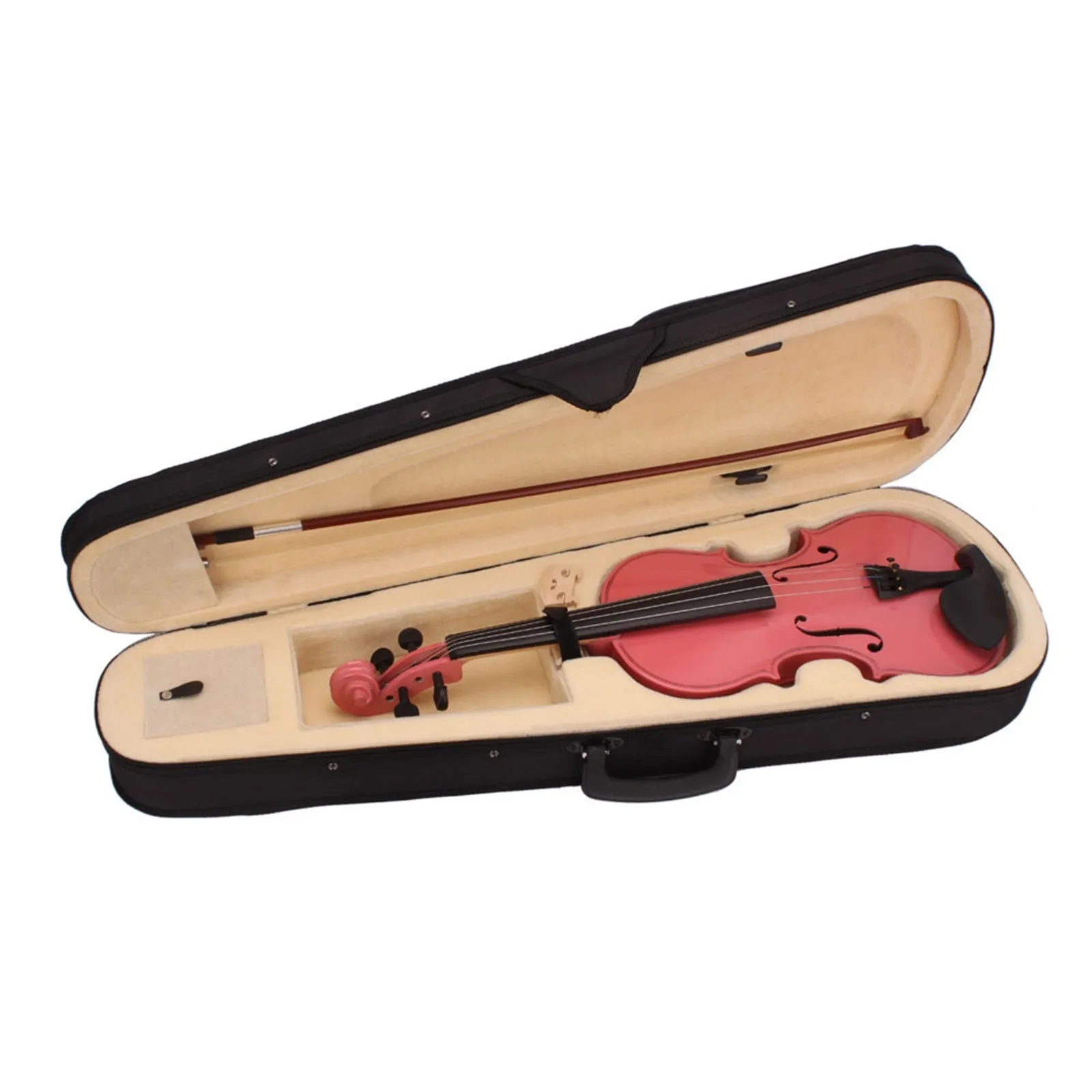 Full Size 4/4 Acoustic Violin Set Vintage Solid Wood Violin Starter Kit with Carrying Case (PINK)