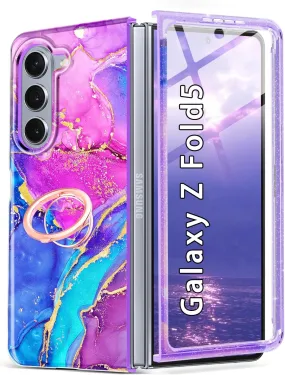 Galaxy Z Fold 5 Kickstand Magnetic Marble Case 7.6 inch Purple