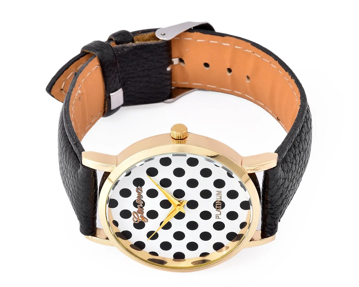 Geneva Women Candy Color Polka Dots Leather Alloy Wrist Watch