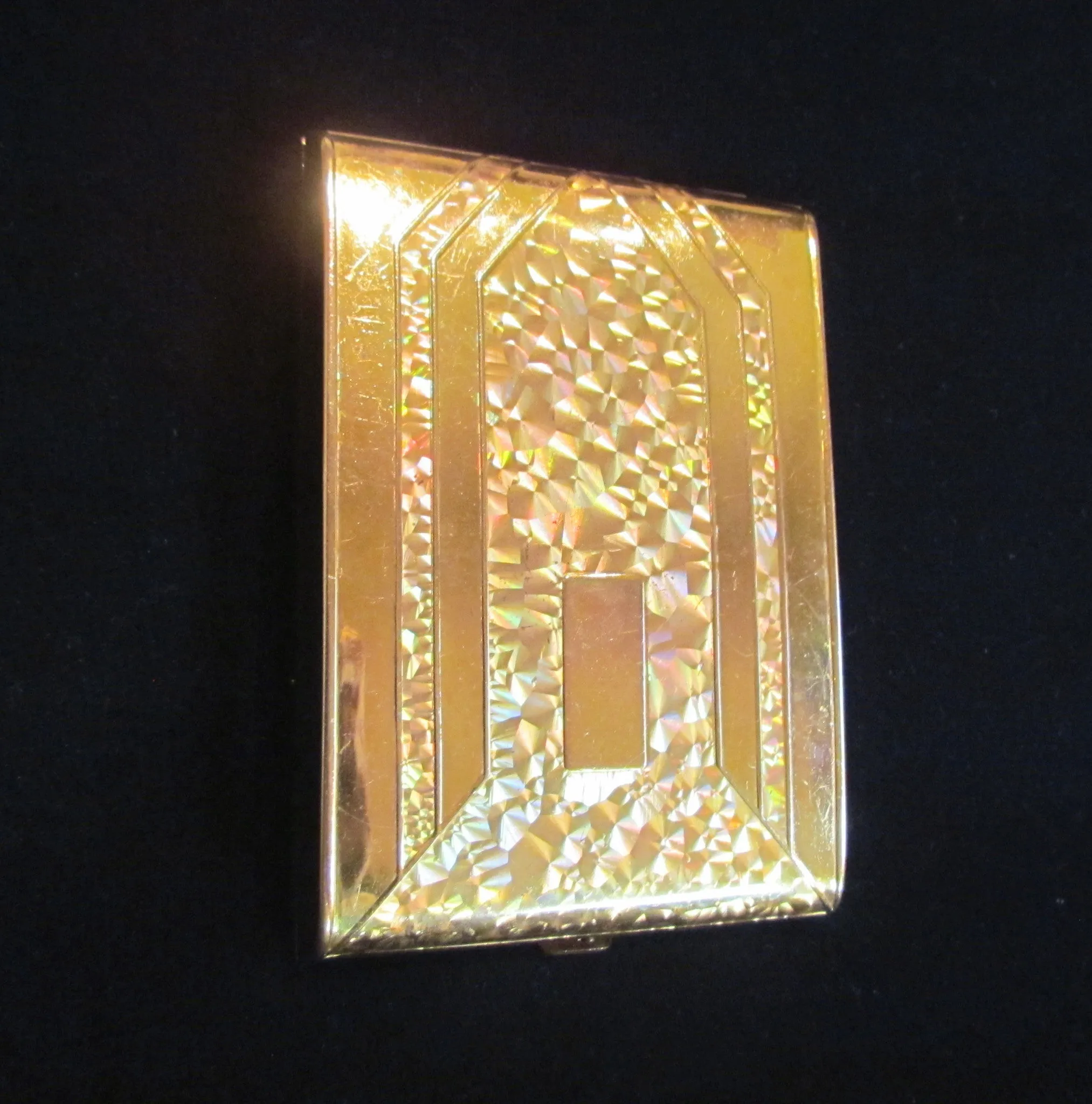 Golden Wheel Cigarette Case 1940's Holographic Business Card Case Credit Card Holder