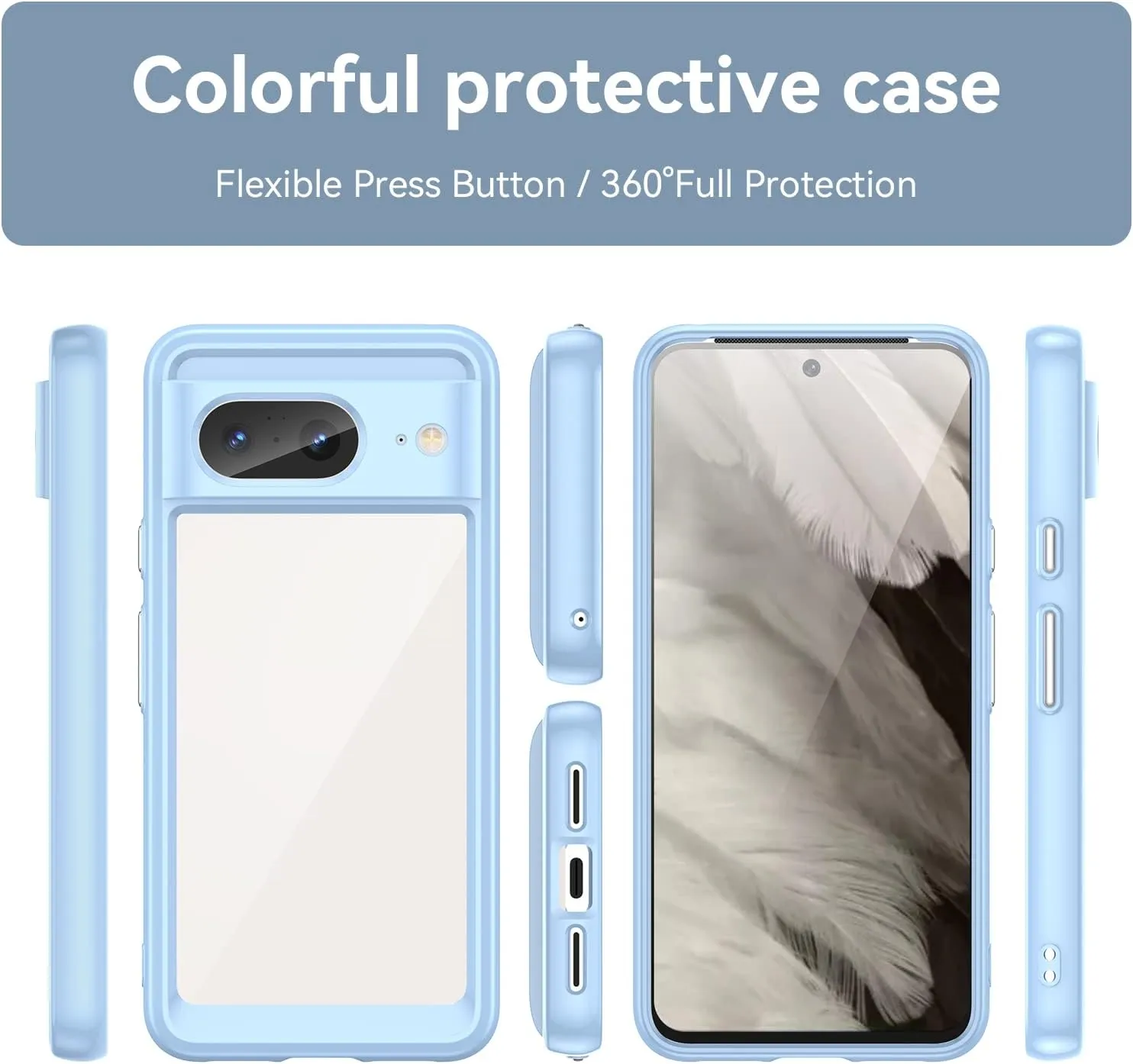 Google 8 Case HD Screen Protector Soft Bumper Crystal PC Hard Back Shockproof Cover Cases