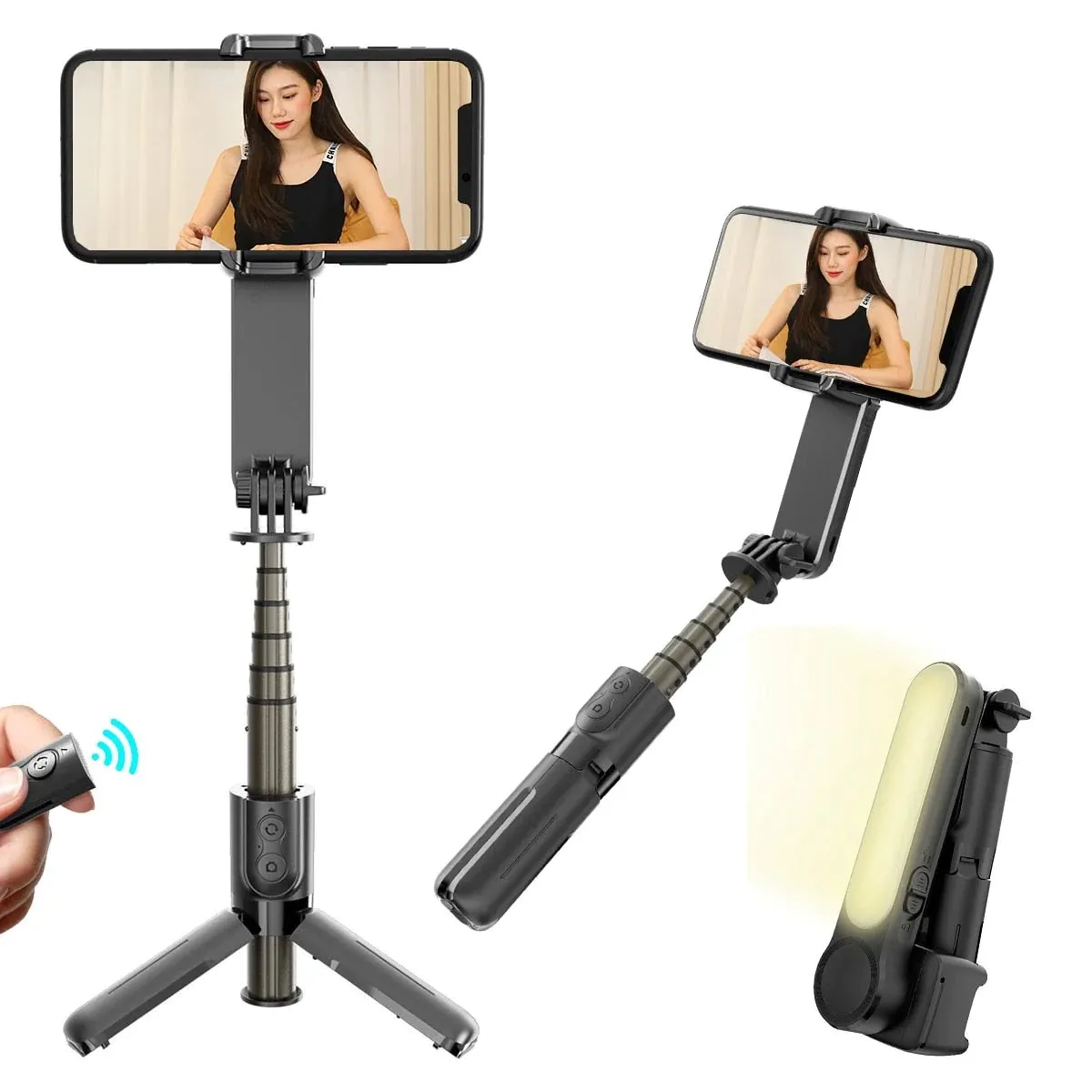 Handheld Gimbal Stabilizer - Selfie Stick Tripod with Wireless Remote with 360°Automatic Rotation