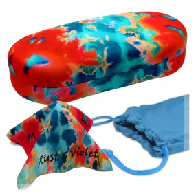 Hard Sunglasses Case in a Tie Dye Orange Blue With Pouch & Cloth for Medium- Large Frames (AS87 TD ORG)