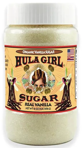 Hula Girl Organic Vanilla Sugar 16oz Jar Infused with Fresh Vanilla Beans