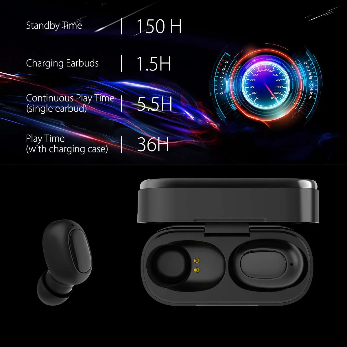 INSMA AirBuds  with QI Charging Case Mini TWS Earphone bluetooth 5.0 Earbuds Hi-Fi Stereo Wireless Headset Black