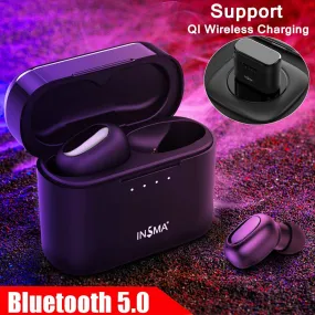 INSMA AirBuds  with QI Charging Case Mini TWS Earphone bluetooth 5.0 Earbuds Hi-Fi Stereo Wireless Headset Black