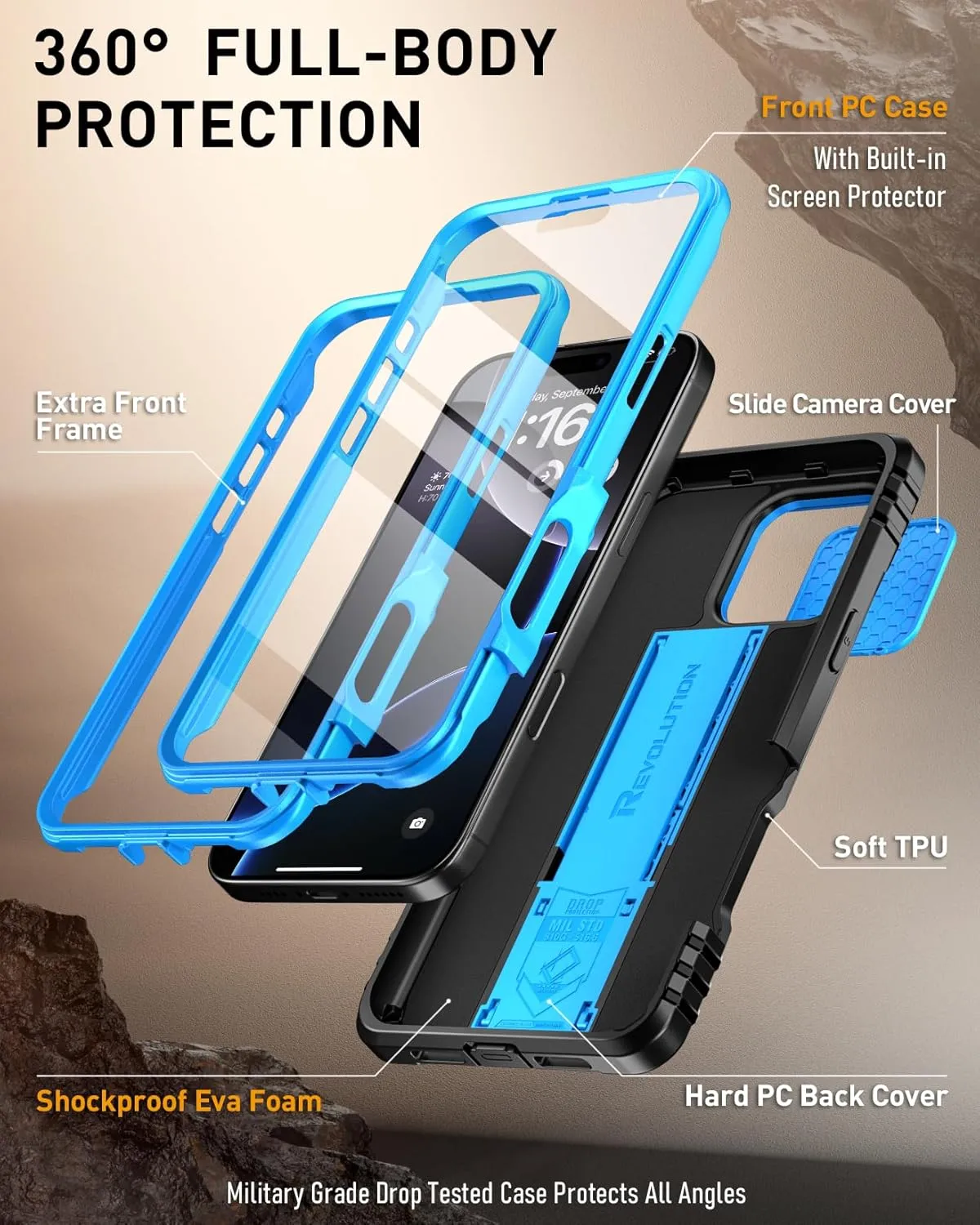 iPhone 16 Pro 6.3 inch Full-Body Military Grade Rugged Shockproof Cover Black