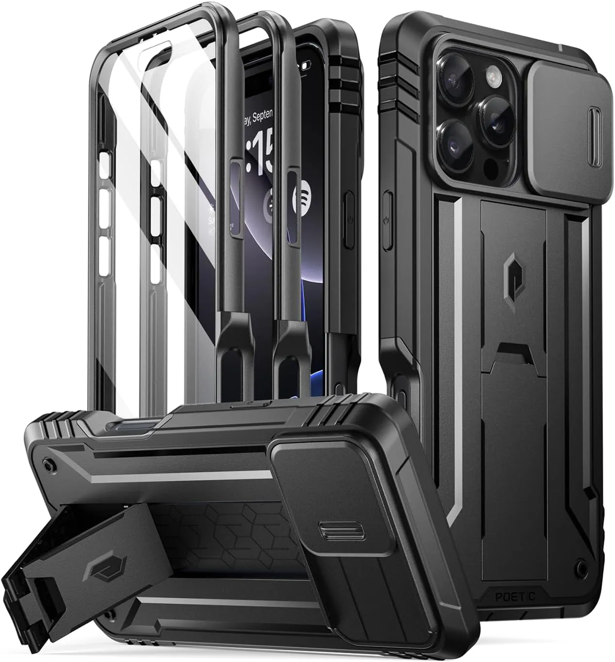 iPhone 16 Pro 6.3 inch Full-Body Military Grade Rugged Shockproof Cover Black