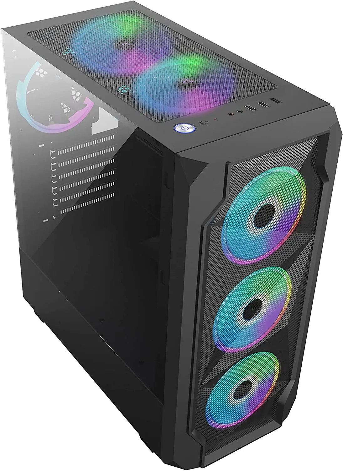 Jedel PC Gaming Case, ATX With 6 RBG 120mm FANS Included, Tempered Glass & Front Mesh- Black - WRATH 80