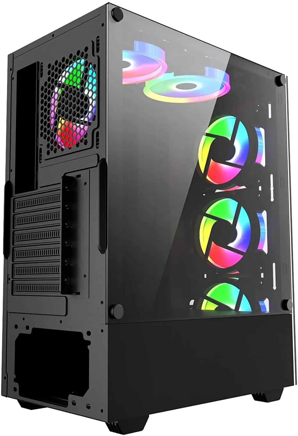 Jedel PC Gaming Case, ATX With 6 RBG 120mm FANS Included, Tempered Glass & Front Mesh- Black - WRATH 80