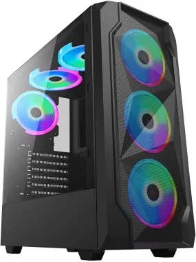 Jedel PC Gaming Case, ATX With 6 RBG 120mm FANS Included, Tempered Glass & Front Mesh- Black - WRATH 80