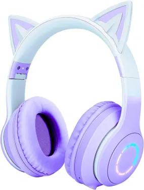 Kids Headphones, Cat Ear Kids Bluetooth Headphones (COLOR-PURPLE&BLUE)