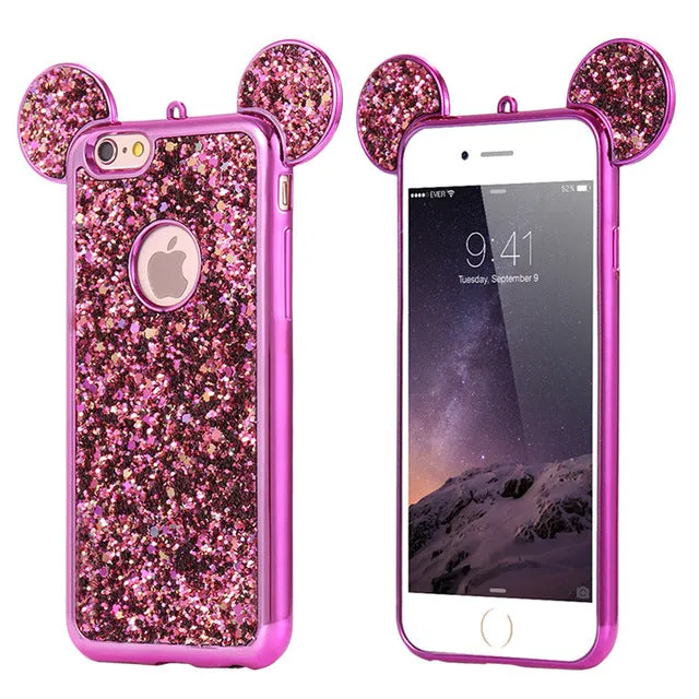 KISSCASE For iPhone 6 6s 3D Cartoon Case Glitter Sequin Mouse Ear Cover For iPhone 7 6 6s Plus 5 5s Silicone Phone Cases Coque