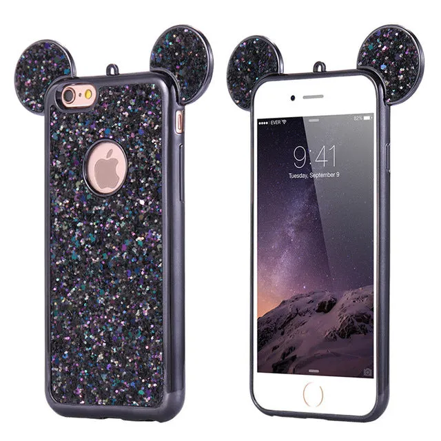 KISSCASE For iPhone 6 6s 3D Cartoon Case Glitter Sequin Mouse Ear Cover For iPhone 7 6 6s Plus 5 5s Silicone Phone Cases Coque