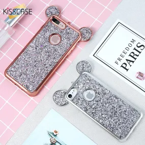 KISSCASE For iPhone 6 6s 3D Cartoon Case Glitter Sequin Mouse Ear Cover For iPhone 7 6 6s Plus 5 5s Silicone Phone Cases Coque