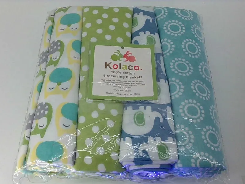 Kolaco 100% Cotton Receiving Blankets Set of 4 Multicolor