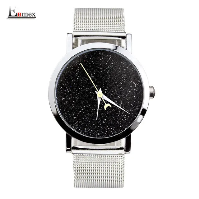 Ladies gift new style watch Enmex creative design starlight in the night sky simple face steel band quartz fashion wristwatch