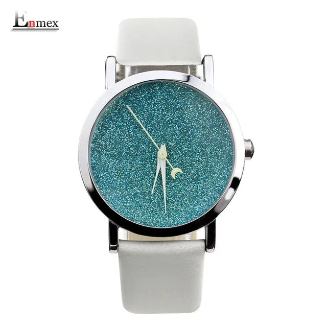 Ladies gift new style watch Enmex creative design starlight in the night sky simple face steel band quartz fashion wristwatch