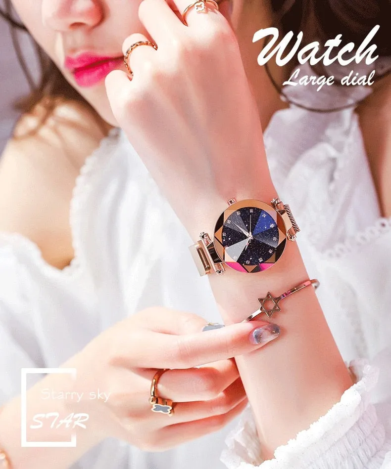 Ladies Magnetic Starry Wristwatches Relogio Feminino Zegarek Damski