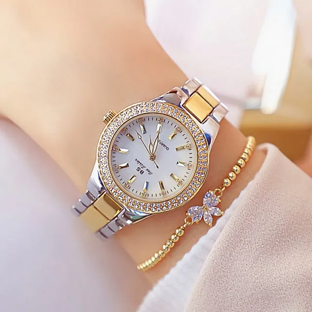 Ladies Wrist Watches Dress Gold Watch Women Crystal Diamond Watches Stainless Steel Silver Clock