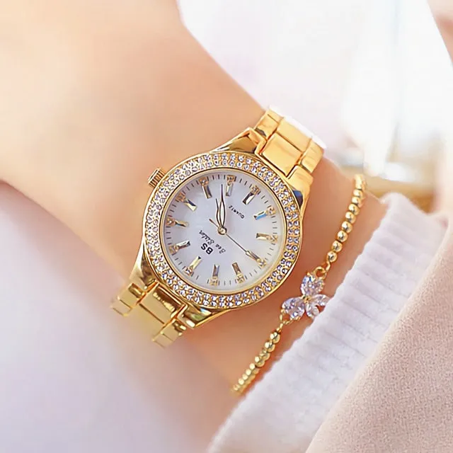 Ladies Wrist Watches Dress Gold Watch Women Crystal Diamond Watches Stainless Steel Silver Clock