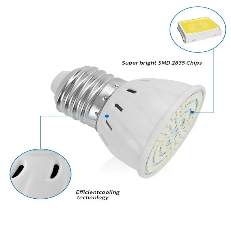 LED E27 Lamp E14 Spotlight Bulb 48 60 80leds lampara 220V GU 10 bombillas led MR16 gu5.3 Lampada Spot light