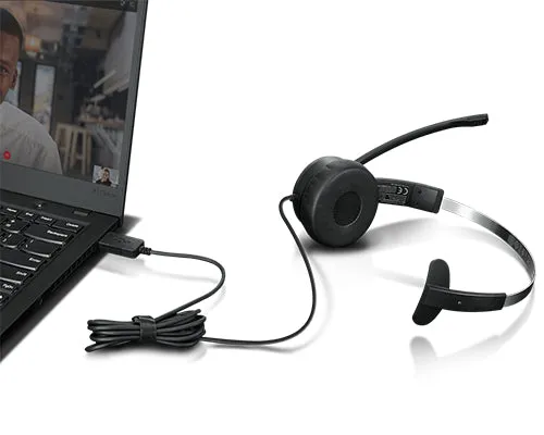 Lenovo 100 Mono USB Headset, Wired, USB 2.0, Adjustable Headband - 4XD1B61617