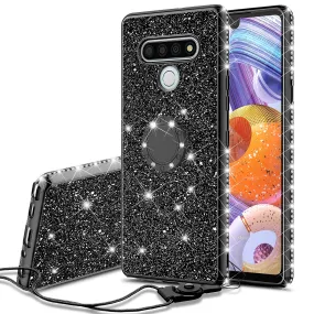 LG Stylo 6 Case, Glitter Cute Phone Case Girls with Kickstand,Bling Diamond Rhinestone Bumper Ring Stand Sparkly Luxury Clear Thin Soft Protective LG Stylo 6 Case for Girl Women - Black