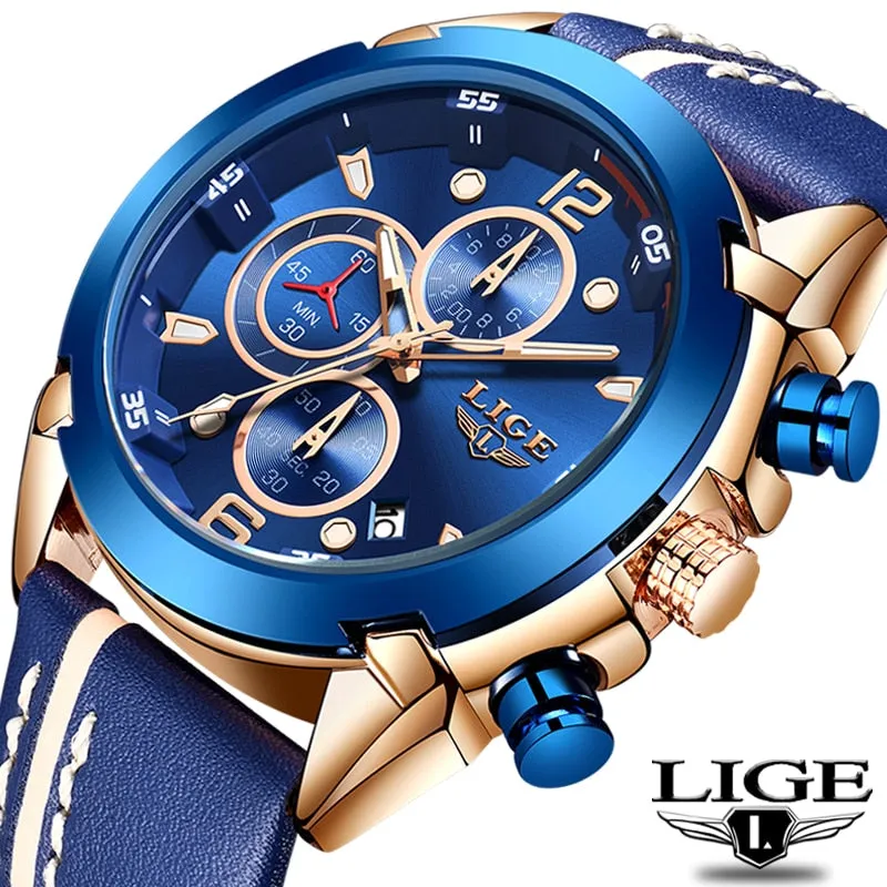 LIGE New Chronograph Quartz Watch Men