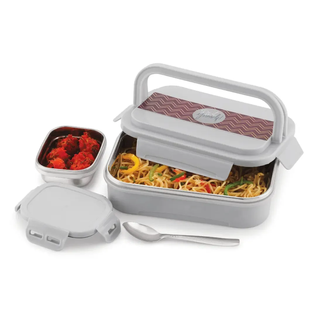 Liza Tiffin & Meal Grey Inner Stainless Steel Leak Proof Lunch Box | Insulated Tiffin Box For School Kids & Office (870ML)