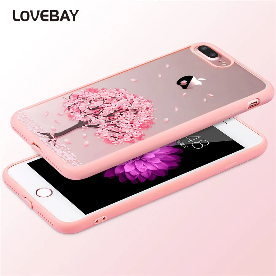 Lovebay Phone Case For iPhone 6 6s Plus Cartoon Cat Cherry Tree Pattern Hard Transparent Flowers For iPhone 6 6s Plus Back Cover