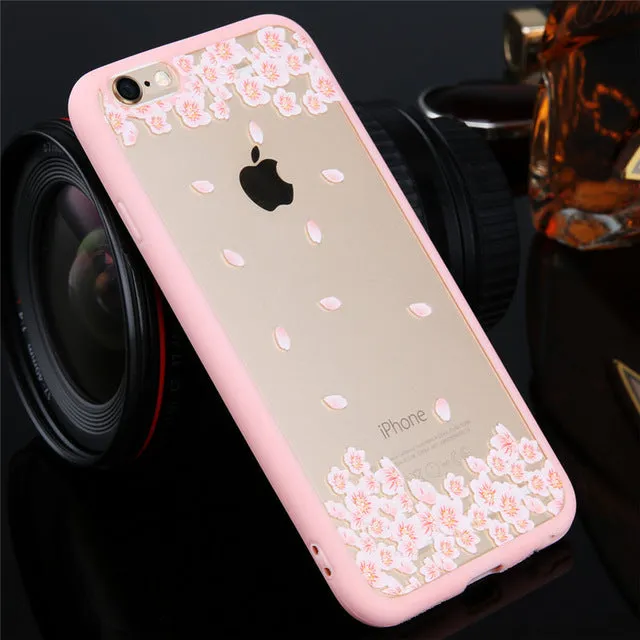 Lovebay Phone Case For iPhone 6 6s Plus Cartoon Cat Cherry Tree Pattern Hard Transparent Flowers For iPhone 6 6s Plus Back Cover