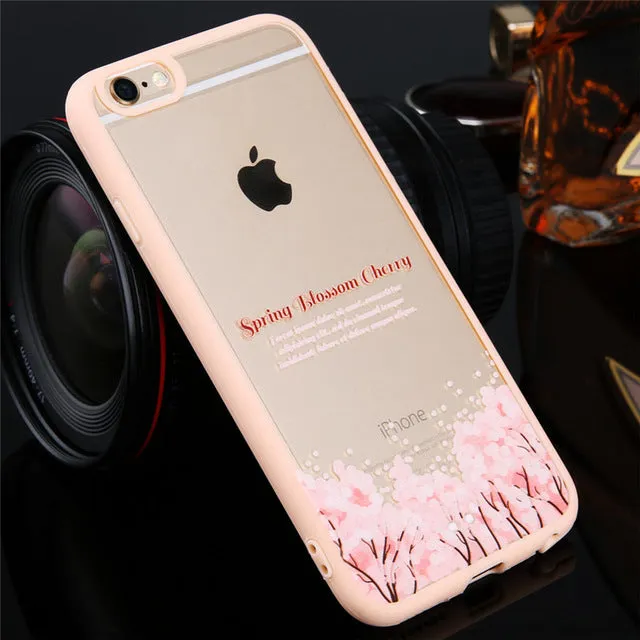 Lovebay Phone Case For iPhone 6 6s Plus Cartoon Cat Cherry Tree Pattern Hard Transparent Flowers For iPhone 6 6s Plus Back Cover