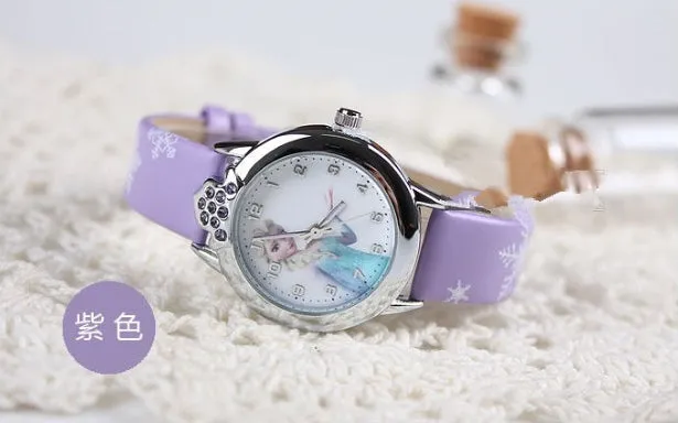 Low price! Leather quartz wrist watch Cartoon Children Watch Princess Elsa Anna watches For kids girl Favorite Christmas gift