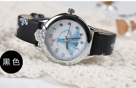 Low price! Leather quartz wrist watch Cartoon Children Watch Princess Elsa Anna watches For kids girl Favorite Christmas gift