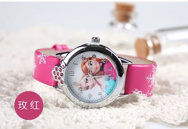 Low price! Leather quartz wrist watch Cartoon Children Watch Princess Elsa Anna watches For kids girl Favorite Christmas gift