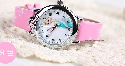 Low price! Leather quartz wrist watch Cartoon Children Watch Princess Elsa Anna watches For kids girl Favorite Christmas gift