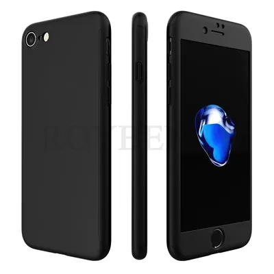 Luxury 360 Degree Full Protection Case For iPhone 7 7 Plus iPhone 6 6S Plus 5 5S SE Hard PC Coverage Cover   Clear Glass Film