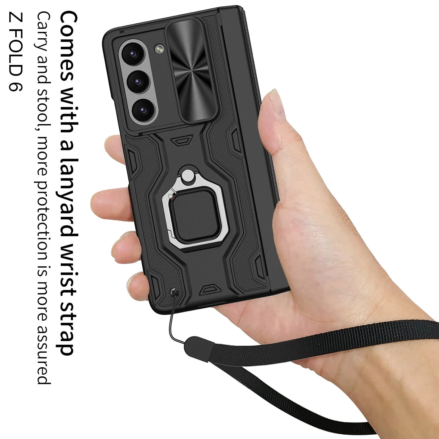 Magnetic Hing Folding Phone Case With Pen Box With Lanyard Wrist Strap For Samsung Z Fold 6