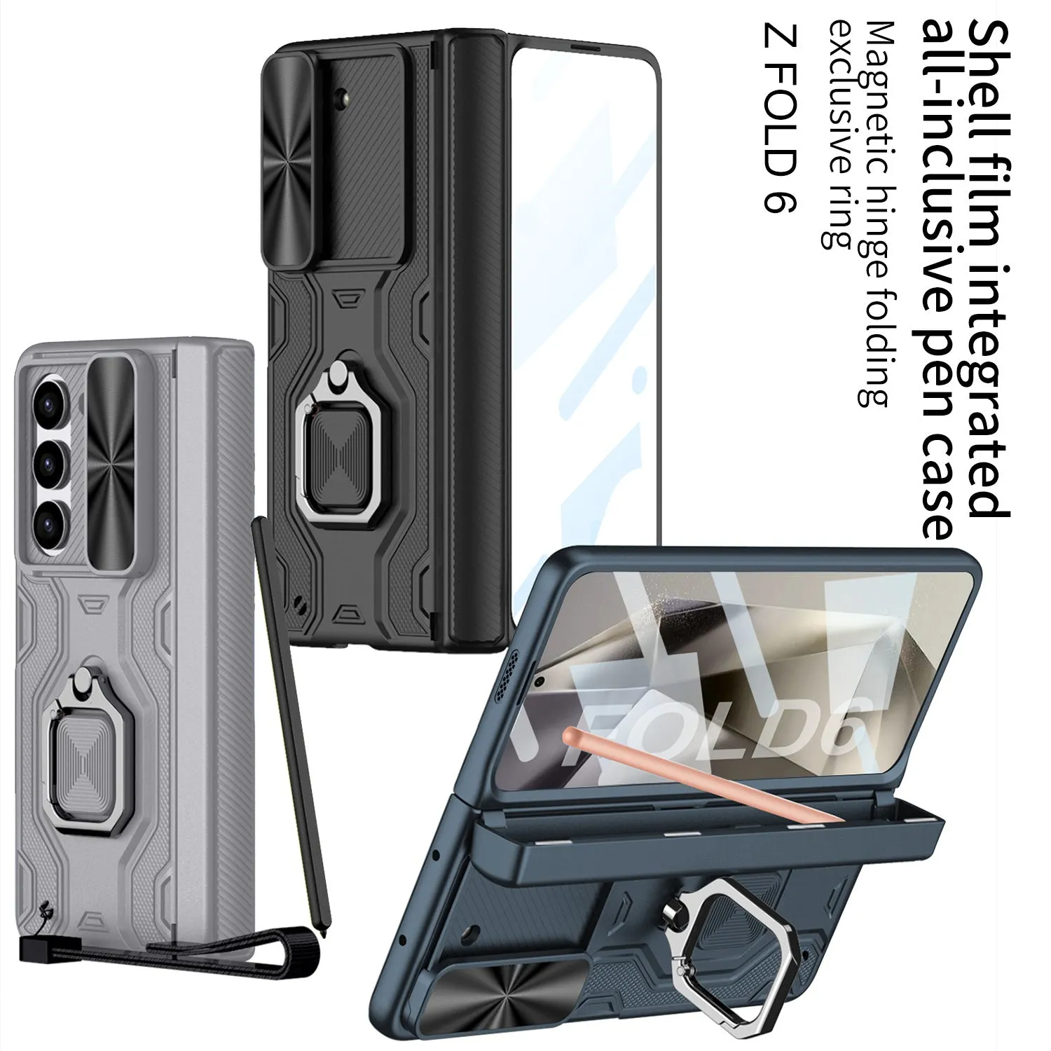 Magnetic Hing Folding Phone Case With Pen Box With Lanyard Wrist Strap For Samsung Z Fold 6