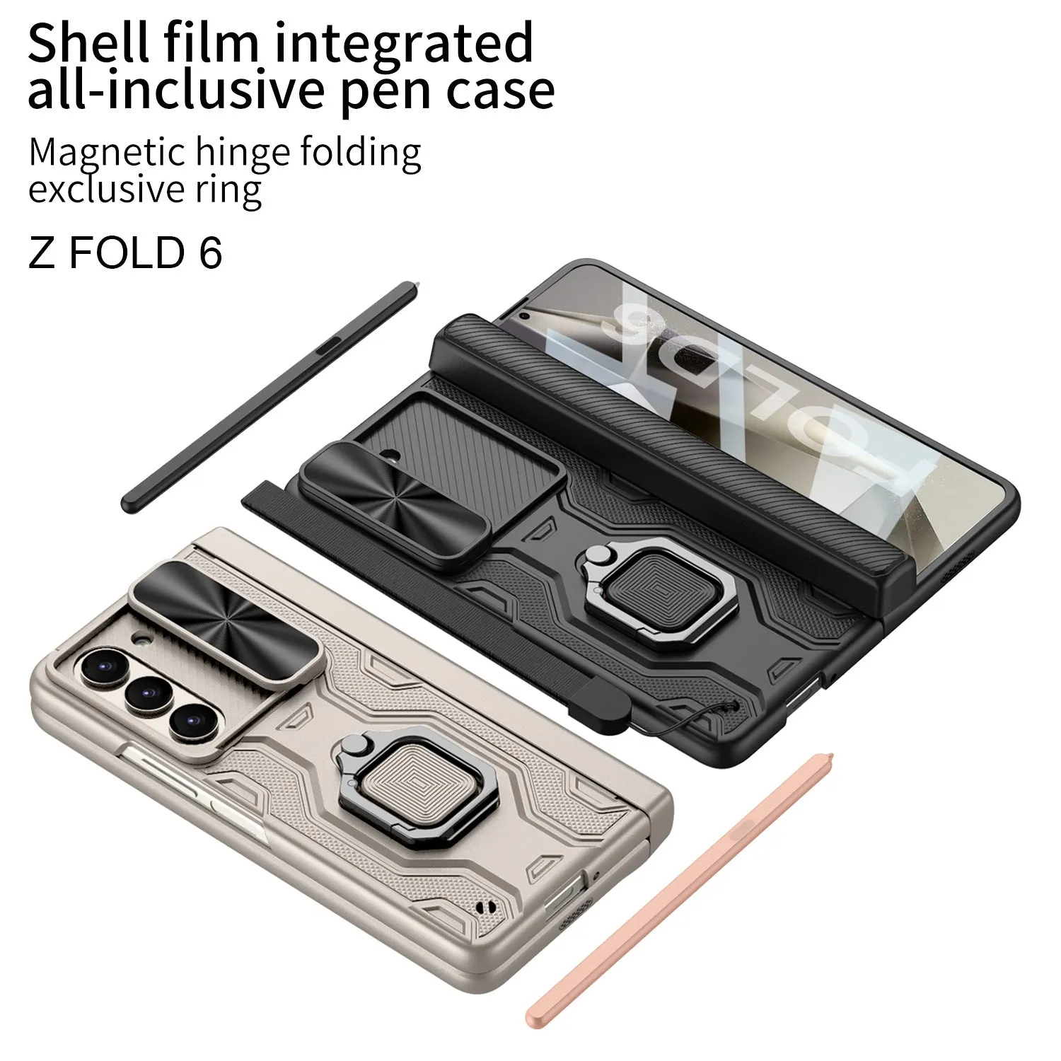 Magnetic Hing Folding Phone Case With Pen Box With Lanyard Wrist Strap For Samsung Z Fold 6