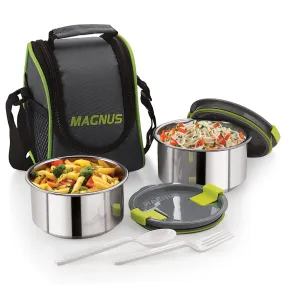 Magnus Opal 2 Stainless Steel Lunchbox Set with Bag - Leak-Proof, Insulated Lunch Box for Kids and Adults - 2 x 350ml Containers with Smart STEAM Lock - Ideal Lunch Boxes for Office Men, Women, School