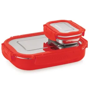 Magnus Spike Lunch Box SP (Red) - Stainless Steel Office Lunchbox Set with 800ml & 150ml Leakproof Containers for Men, Women, Kids - Ideal Tiffin for School, Picnic, Airtight & Insulated Design