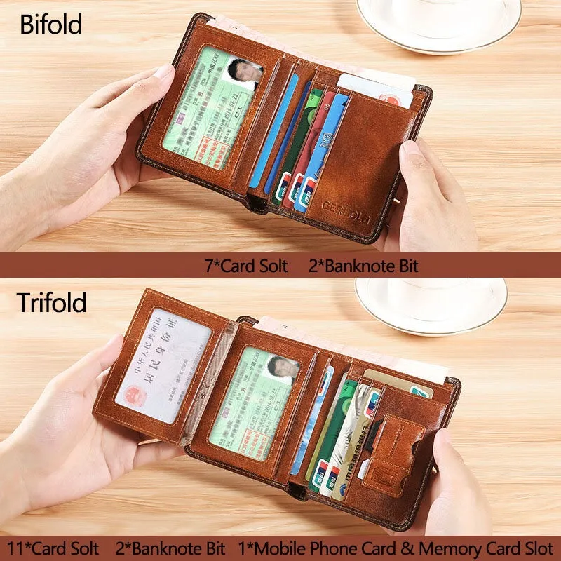 Men Short Ultra-thin First Layer Cowhide RFID Anti-magnetic Wallet Retro Multi-card Slot Card Holder Coin Purse