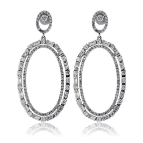 Mixed Cut Diamonds Oval Shaped Dangle Earrings